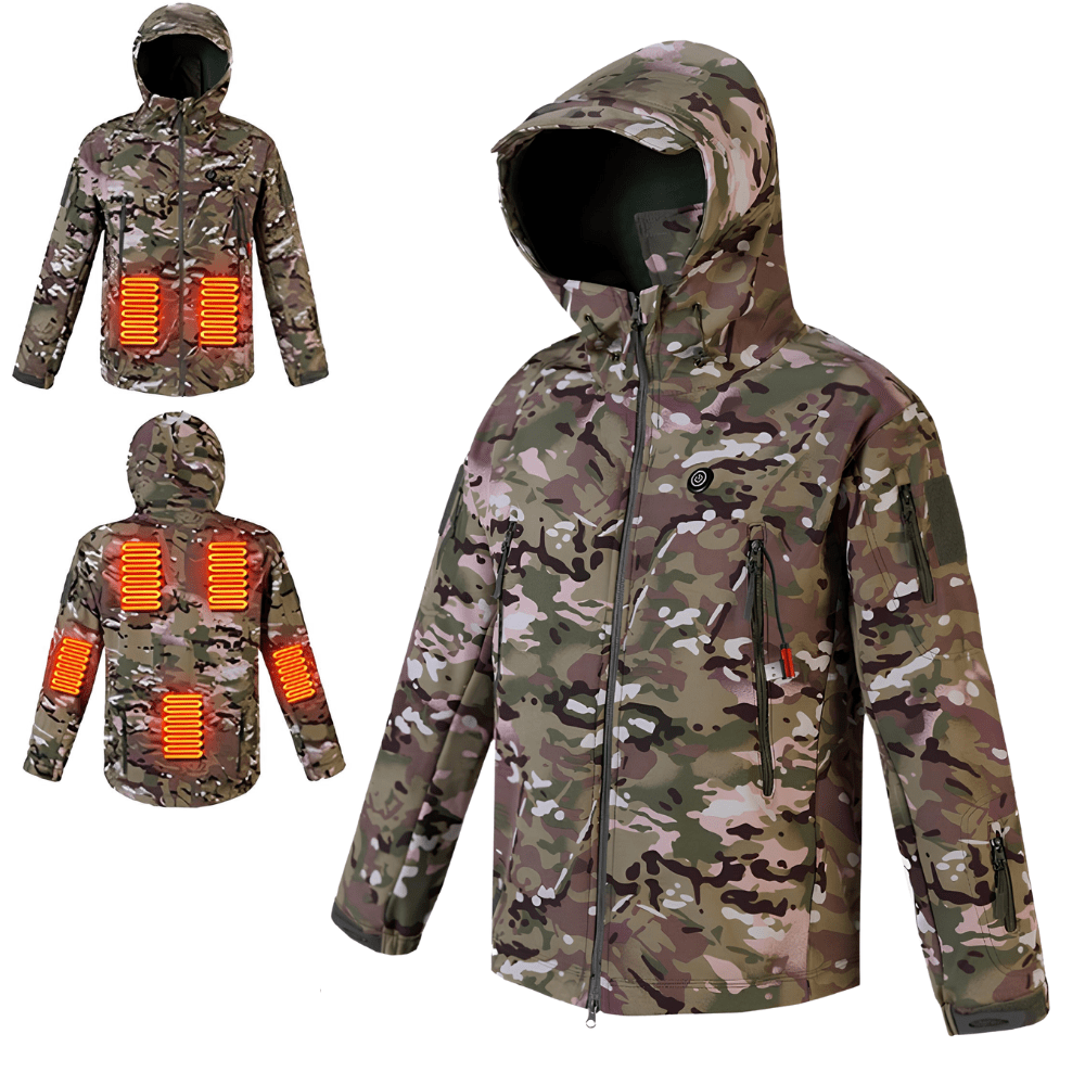 GoHuntShell Camo Heated Hunting Jacket 8h Working Time Stay Warm While Hunting in Cold Weather HeatedHunter